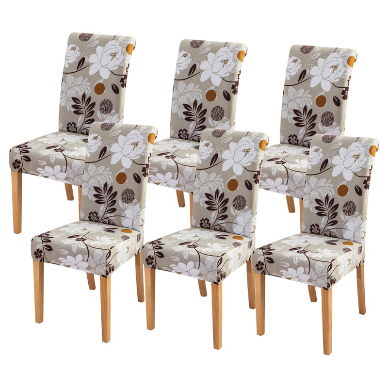 FORCHEER Chair Covers for Dining Chairs Set of 6,Beige Floral Stretch Dining Room Chair Cover Kitchen Parsons Chair Slipcovers (Pack of 6, Beige+Floral) - Image 1
